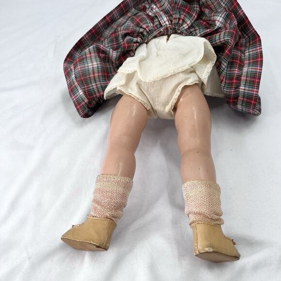 Vintage Shirley Temple Composition Doll Plaid Dress - Picture 9 of 12